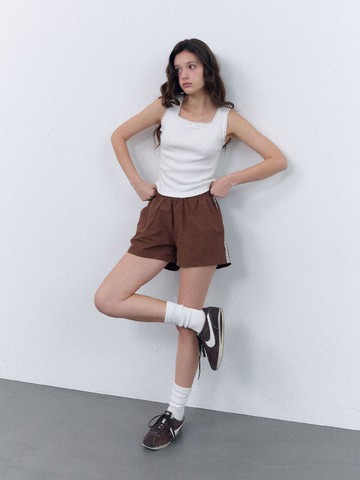 Lace Crush Short Pants [Brown]