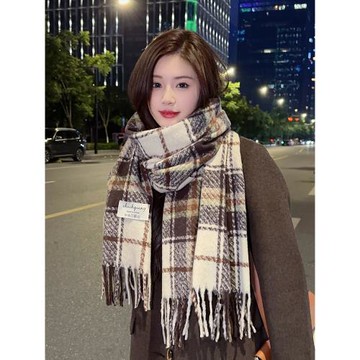 高級感復古格子圍巾女冬季韓版百搭2023新款加厚保暖圍脖日系學生