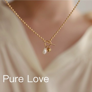 Pure Love樂芙 / 正韓 鈦鋼【L316醫療鋼】G0036簡約天然珍珠小圓珠OT扣鎖骨鏈 短項鏈 / 金
