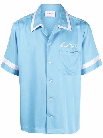 BLUE SKY INN - contrast-trim embroidered logo shirt - men - Viscose - S