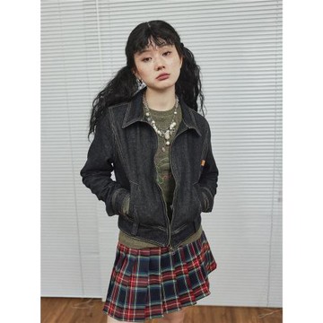 (免運)Achihara上衣外套短款初秋季長袖BLACK-BLACK DENIM牛仔夾克女款