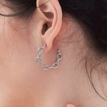 【ᴛᴏs】Gold Chain Hoop 硬金鍊型耳環 白金色 紐約風飾品