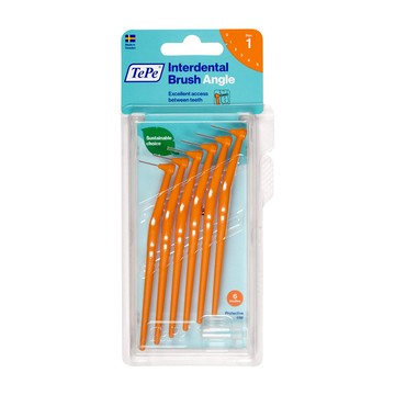 TePe 緹碧 L型長柄牙間刷 Set 6支 刷毛柔軟不刺激牙齦 有效去除牙縫中的牙菌斑 L型握柄方便清潔後牙  0.45mm  1盒