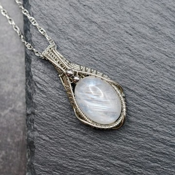 月亮石 白銅線吊墜 金屬繞線