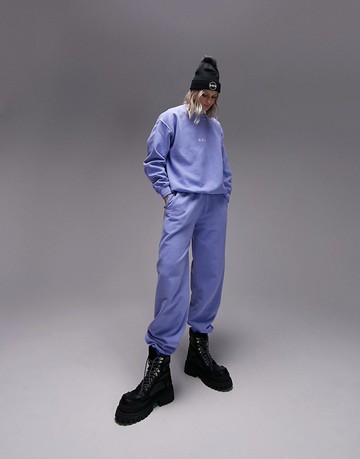 Topshop Sno co-ord embroidered logo vintage wash jogger in blue