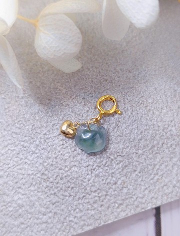 順風順水•招財|純18k金愛心冰膠藍飄花如意|緬甸A貨翡翠隨意扣