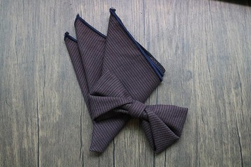 紫色千鸟格领结口袋巾套装婚礼新郎搭配利器