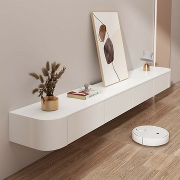 免運 開立發票 懸空電視柜實木壁掛式巖板臥室客廳奶油風小戶型白色懸浮電視機柜 快速出貨