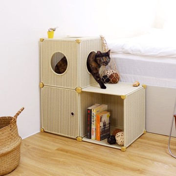 織暮系列仿藤編織貓屋L型櫃-2色可選-DIY 蜂蜜棕