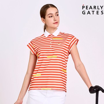 【ṔEARLY GATES】女款橘色吸水速乾透氣設計條紋風格高爾夫日常穿著短袖POLO衫 JLV20516