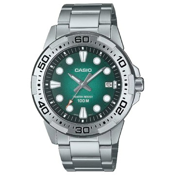 CASIO 卡西歐 MTD-140D-3AV  海浪面指針腕錶 不鏽鋼錶帶 綠  43.7mm ｜樂天領券現折★全館特惠中★指定刷卡回饋10%