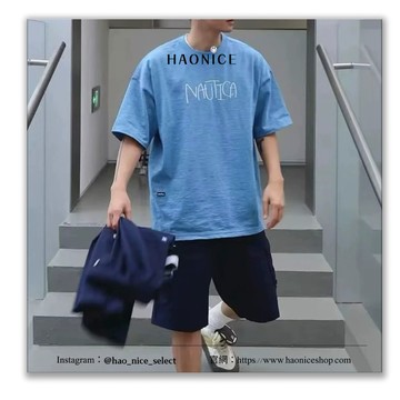 【HAO NICE 】日本潮流 NAUTICA  長谷川 25SS 日系簡約復古風字母 LOGO 休閒寬鬆風 竹節棉材質短T