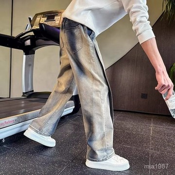 水洗潮牌直筒牛仔褲彎刀男款複古重磅褲子2025寬鬆新款春秋