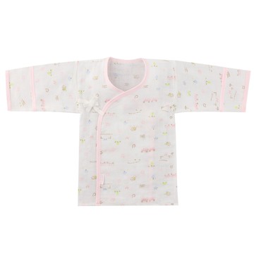 日本 Combi - 純棉柔紗-快樂車車 反摺護手紗布肚衣-(粉) (F)