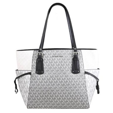 MICHAEL KORS VOYAGER 細閃撞色印花雙側袋托特包.黑/銀灰