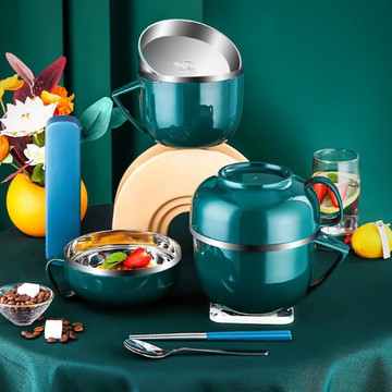 飯盒上班族食堂打飯圓型不銹鋼保溫飯缸飯盆學生大容量快餐杯男女