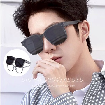 【新品】時尚韓版ins大框偏光墨鏡/套鏡 男女適用 Polarized墨鏡 輕量無感太陽眼鏡 抗UV400 防眩光 (韓版灰)