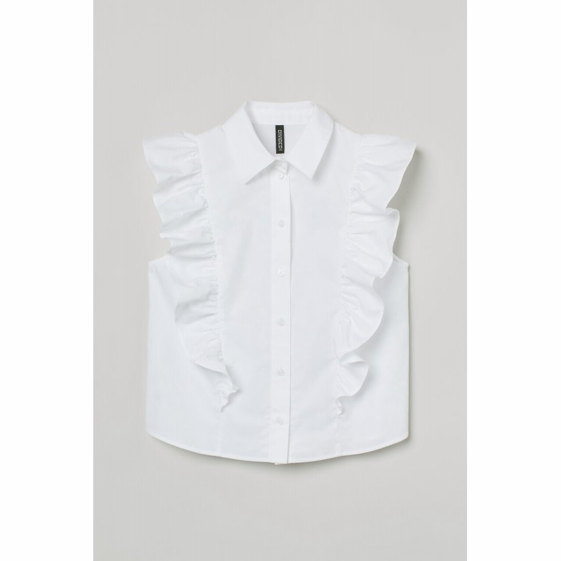 H&M - ラッフルディテール コットンシャツ - ホワイト 通販 LINE