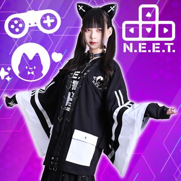 原創宅戰鬥貓NEET自宅警備員織帶造型刺繡應援羽織外套【JJ2544