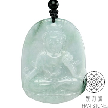 【漢石齋】天然翡翠A貨 觀音玉佩吊墜 飄花種(38*50*5mm)