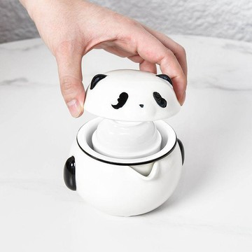 臺灣出貨🔥旅行茶具可愛呆萌套裝戶外便攜式一壺三杯功夫泡茶熊貓茶杯釉下彩