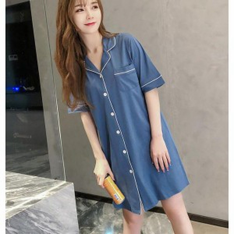 シャツワンピ無地 綿 シャツ風 部屋着 可愛い ボタン 春夏 寝巻き 半袖 大人 パジャマワンピ ルームウェア レディース ゆったり 通販 Lineポイント最大get Lineショッピング