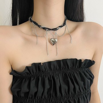 【台灣公司 可打統編】免運 高級感輕奢水晶串珠愛心吊墜項鏈女潮流小眾時尚簡約鎖骨鏈飾品女 可開發票 全館五折 工廠現貨直銷 新品特價 z9211