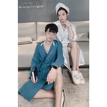 2025新款浴袍女春秋季男女中長款情侶睡袍秋季純棉吸水毛巾料浴衣