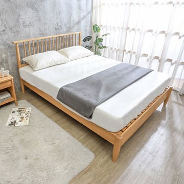 柏蒂家居-勞倫5尺雙人實木床架(橡木色)