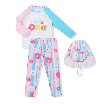 韓版兒童泳衣女孩分體中小大童寶寶長袖防曬泳裝可愛女童遊泳衣鑫弘-戶外運動