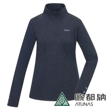 【ATUNAS 歐都納】女款抑菌保暖羊毛長袖POLO衫A1PS2418W藍黑