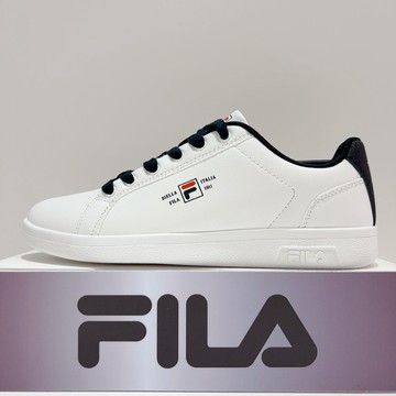 FILA 男生 白黑色 皮革 小白鞋 板鞋 運動 休閒鞋 1-C336A-100