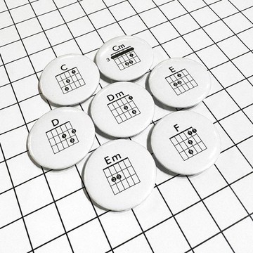 Guitar Player 吉他和弦系列徽章 馬口鐵金屬圓形徽章別針