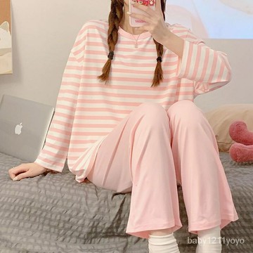 免運舒適??100%純棉睡衣女春秋季全棉長袖宿舍可外穿冬天家居服套裝長袖睡衣睡衣女居家睡衣可愛睡衣秋冬睡衣套裝居家服