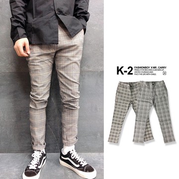 【K-2】金牌特務 歐巴格紋 彈性 休閒褲 格紋褲 格子長褲 紳士 休閒長褲 穿搭 搭配 九分褲【C6916-1】