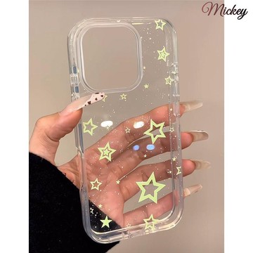 綠色元素潑墨星星適用蘋果17/iPhone16/15手機殼13透明14/12大孔
