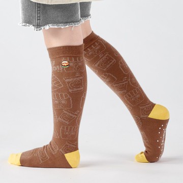 聯名Crazygogo_下課鐘聲 膝下童襪 - 咖(4y-9y)