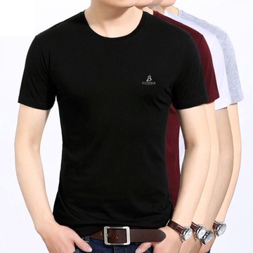 中青年男裝短袖t恤夏天薄款棉質男士寬松休閑小logo上衣夏天黑色