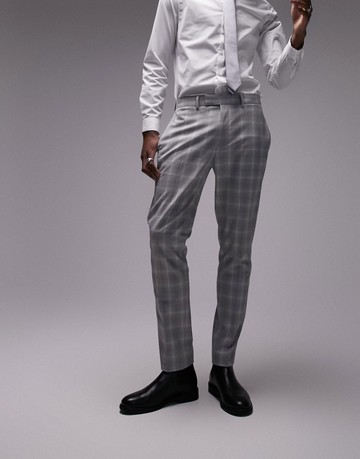 Topman slim fabric interest checked suit trouser in grey