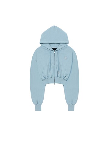 Signature Crop Hood Zip-up Hoodies [LIGHT BLUE]