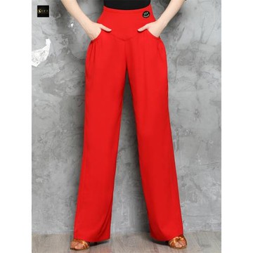 火葉花拉丁吉特巴舞褲女練功舞蹈闊腿長褲摩登春秋口袋褲高腰成人