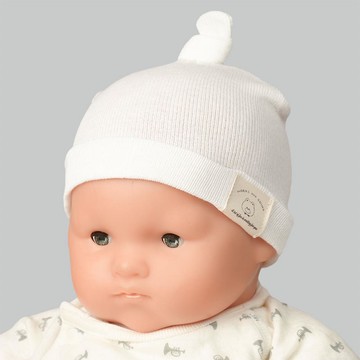 akachan honpo - 新生兒尖尖針織帽-米白色 (32~36cm)