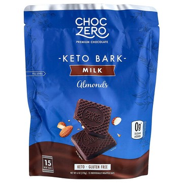 ChocZero, Keto Bark，牛奶巧克力，杏仁味，15 小根，6 盎司（170 克）