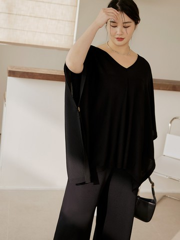 涼感簡約V領針織套裝上衣