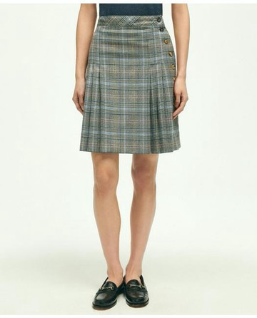 Brooks Brothers Women's Stretch Wool Prince of Wales A-Line Pleated Skirt | Grey | Size 10