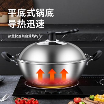 雙耳不銹鋼炒鍋不粘鍋家用無涂層商用大鍋平底鍋電磁爐炒菜鍋