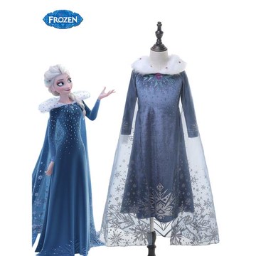 秋冬冰雪女童艾莎公主裙長袖Elsa毛毛領連衣裙cos愛莎六一表演服