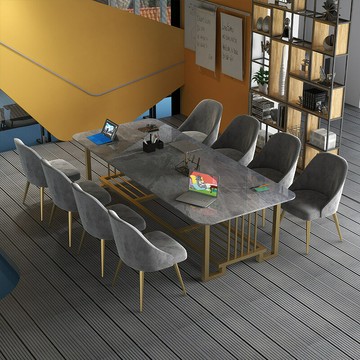 公司輕奢簡約大型長方形巖板會議桌辦公室培訓洽談多人雙層辦公桌