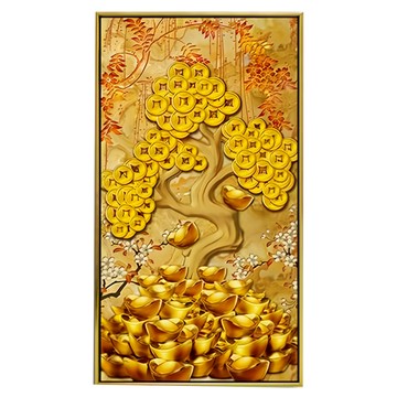 財神小舖 開運風水畫 附畫框 SPAN-019  金色  38 x 68cm