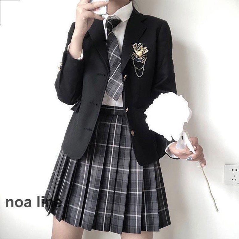 女子高生 制服 5点セット ブレザー スカート チェック柄 長袖 JK服 ...